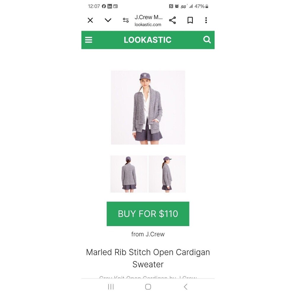 J. CREW Marled Grey Rib-Stitch Open Front Cardigan Sweater w/Pockets Womens M